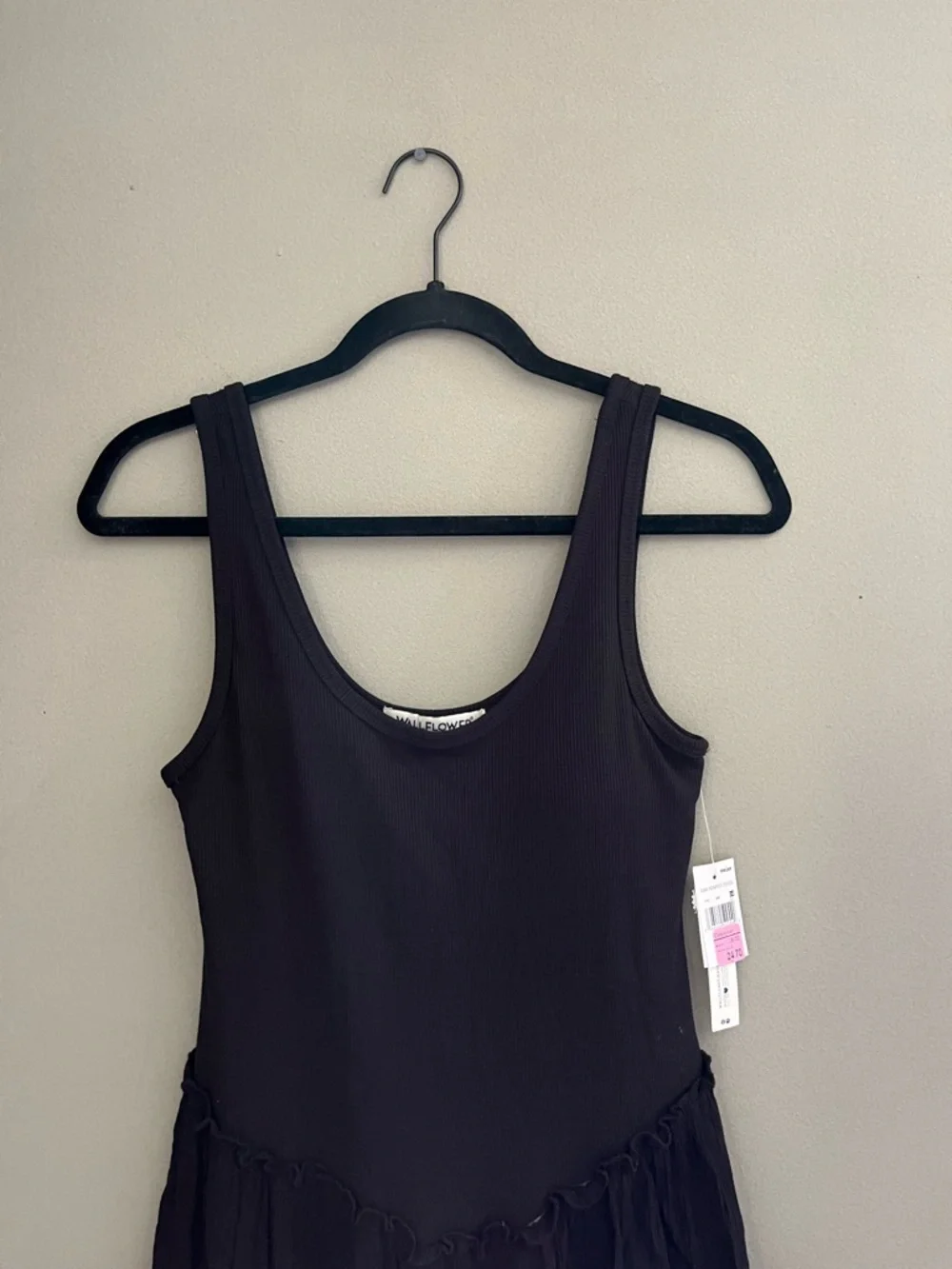NWT Tank Romper Dress Removable Bra Cup Inserts Black Tiered Tank Mini Dress - Picture 3 of 10